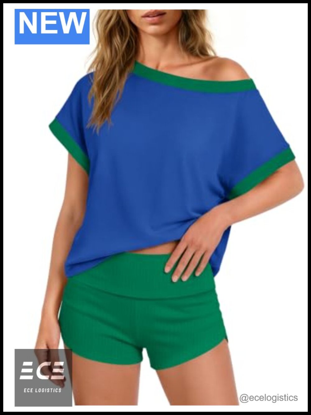 Women's Cotton Blend 2-Piece Shorts Set Off-Shoulder Top Lounge Travel